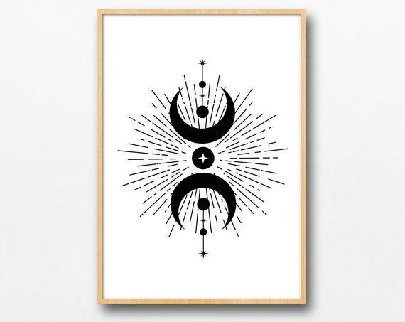 Celestial Mystic Moon Phase Star Burst Femme Boho Witch Aesthetic Magic Vintage Zodiac Tarot Print Minimal Line Art