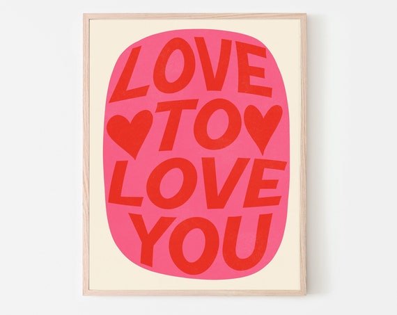 Love Quote Wall Art Print Colorful Fun Modernist Poster Pink Red Color Block Shapes Multicolor Contemporary Fine Art Gift