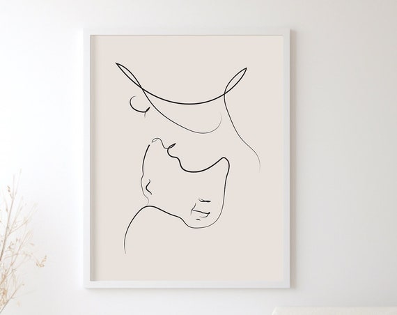 Mother And Baby Line Art, Nursery Decor Art Print