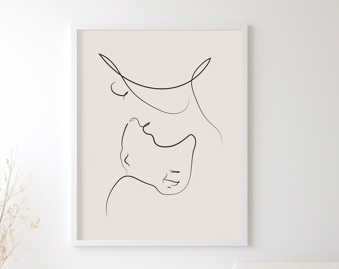 Mother And Baby Line Art, Nursery Decor Art Print