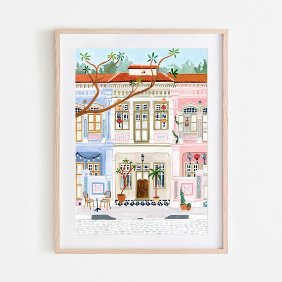 Singapore Peranakan Houses Travel Poster, Southeast Asia