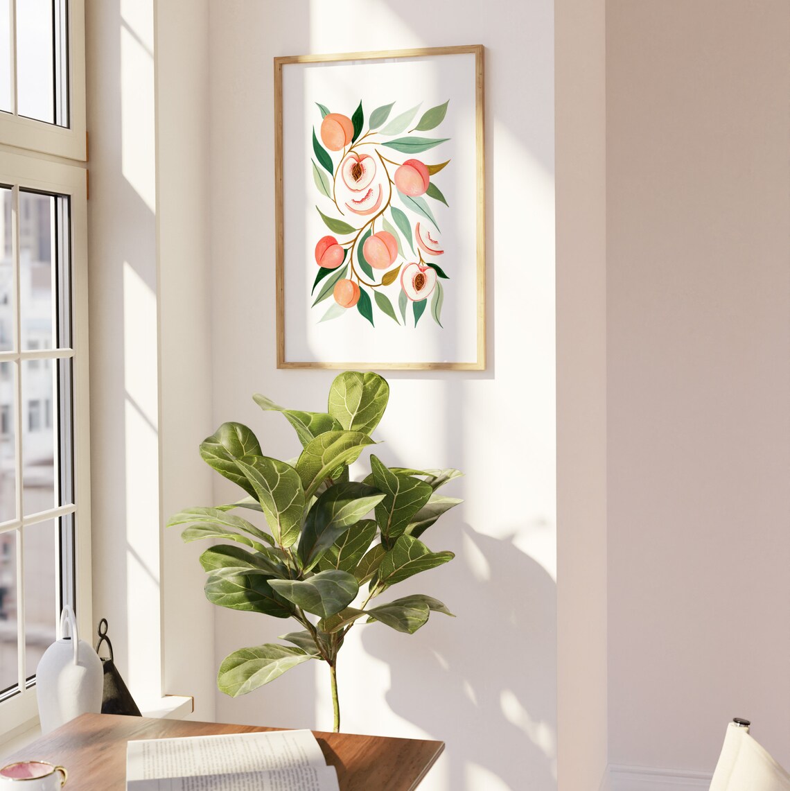 Peach Blooms Botanical Art Print, Modern Farmhouse - Image 3
