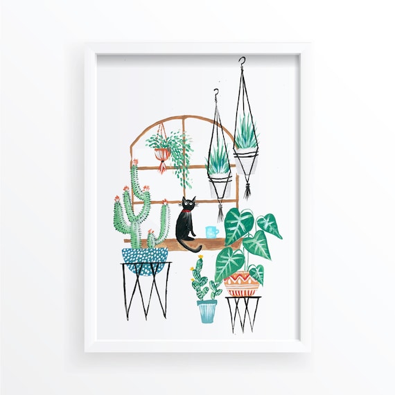 Black Cat Cat Illustration Art Print, Cat Lover Gift