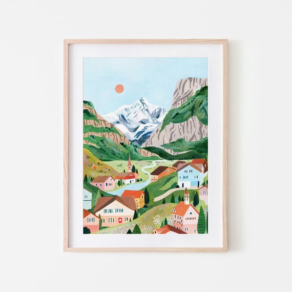 Switzerland Mountain Travel Poster, Grindelwald Lauterbrunnen