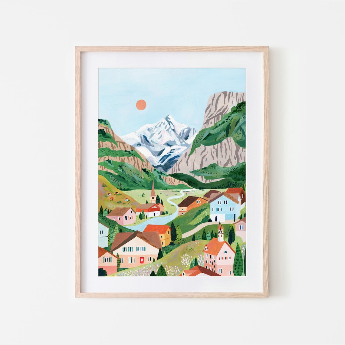 Switzerland Mountain Travel Poster, Grindelwald Lauterbrunnen
