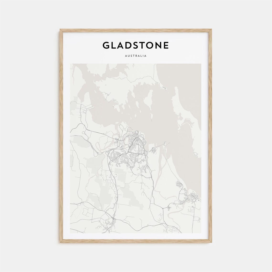 Gladstone Australia Coastal Minimalist Beige Street Map Poster Art