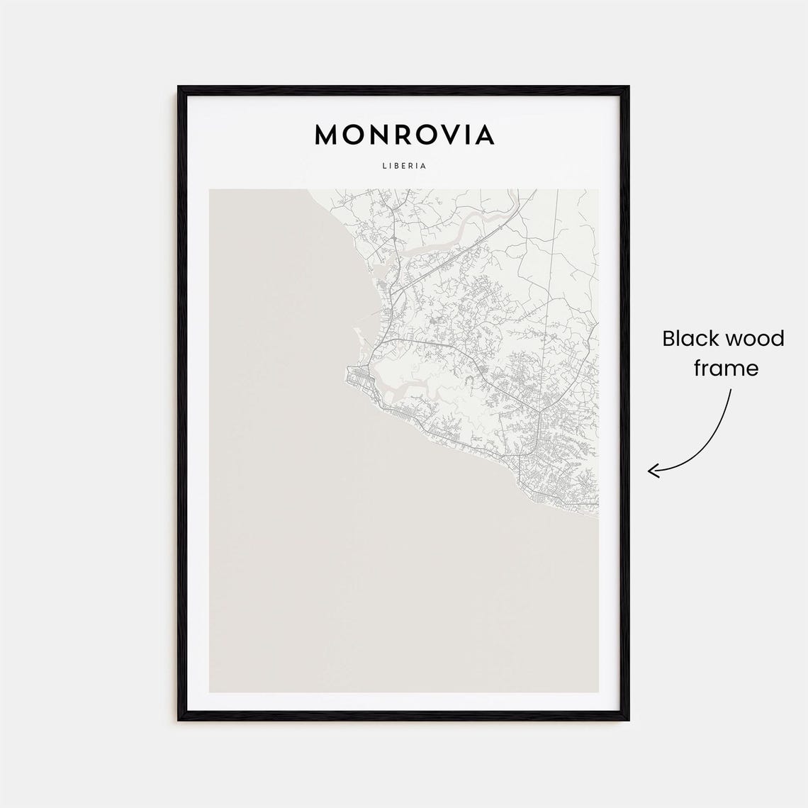 Monrovia Liberia Minimalist Light Gray Atlantic Coastal Map Poster - Image 3