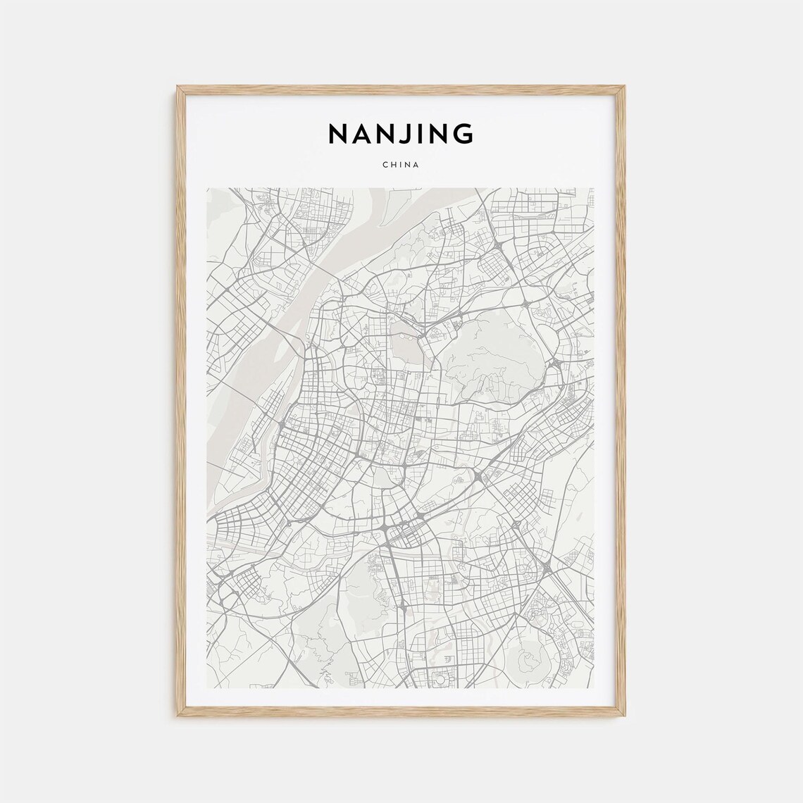 Nanjing China Old River City Minimalist Beige Street Map Poster