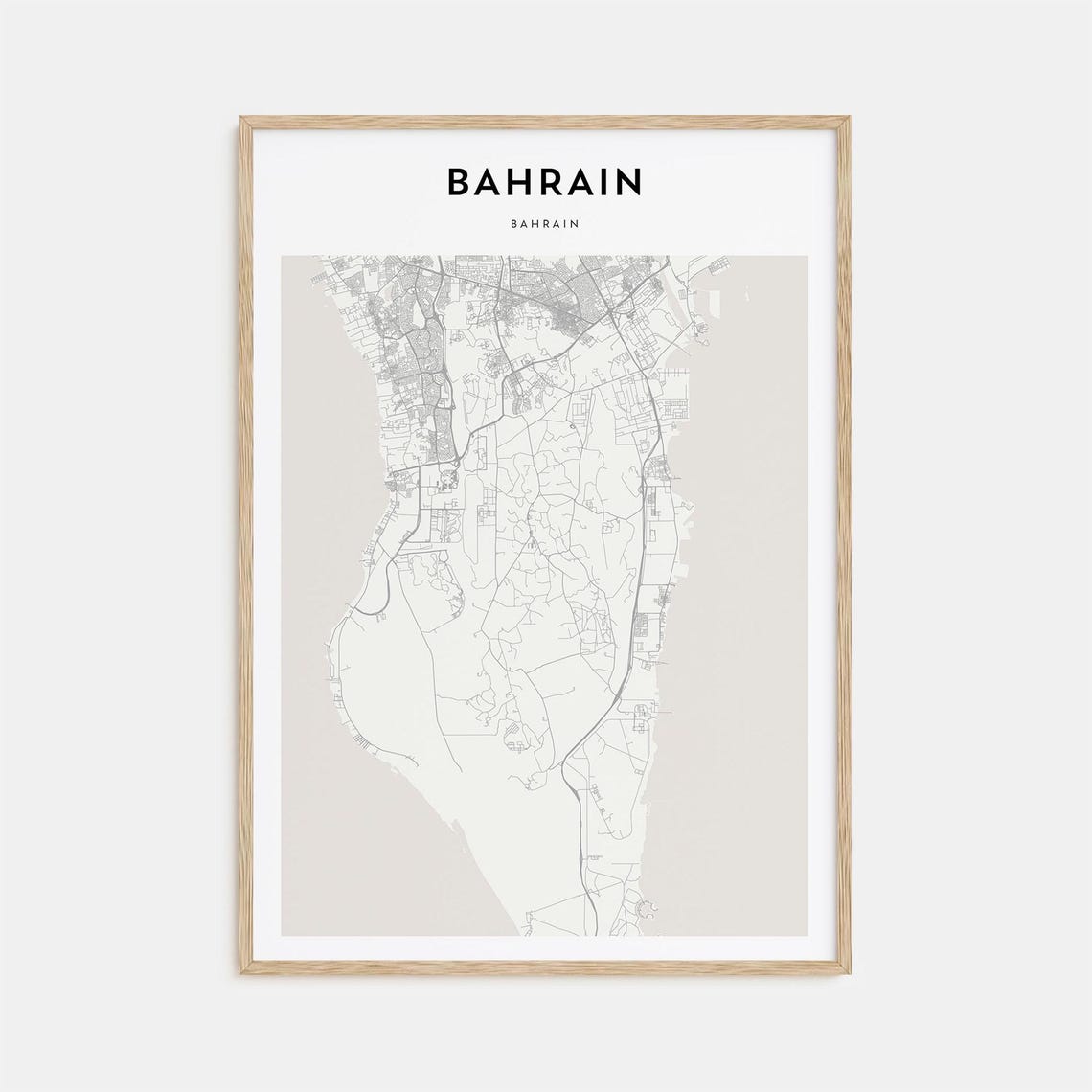 Minimalist Bahrain City Street Map Poster in Soft Beige Tones