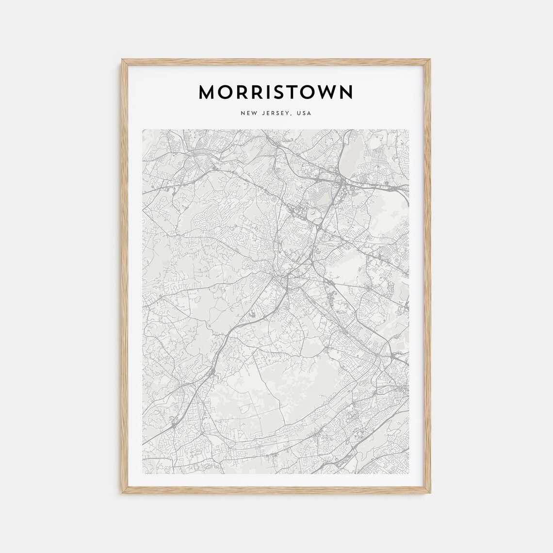 Morristown New Jersey USA Minimalist Light Gray City Street Map Poster