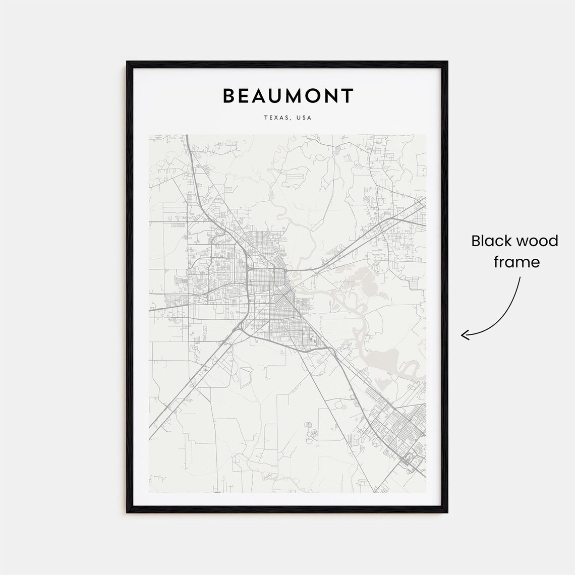Beaumont, Texas, USA Minimalist City Street Map Fine Line Art Poster - Image 3