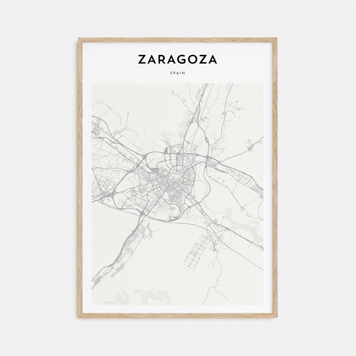 Zaragoza Spain Aragon Minimalist City Street Map European Decor Poster