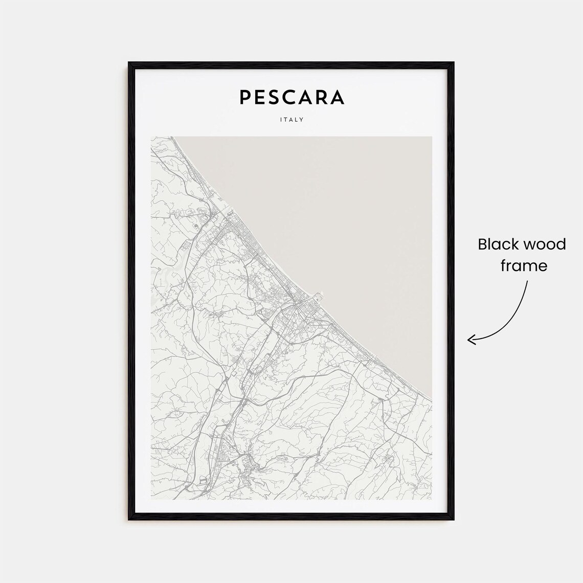 Pescara Italy Minimalist City Street Map Monochrome Art Poster - Image 3