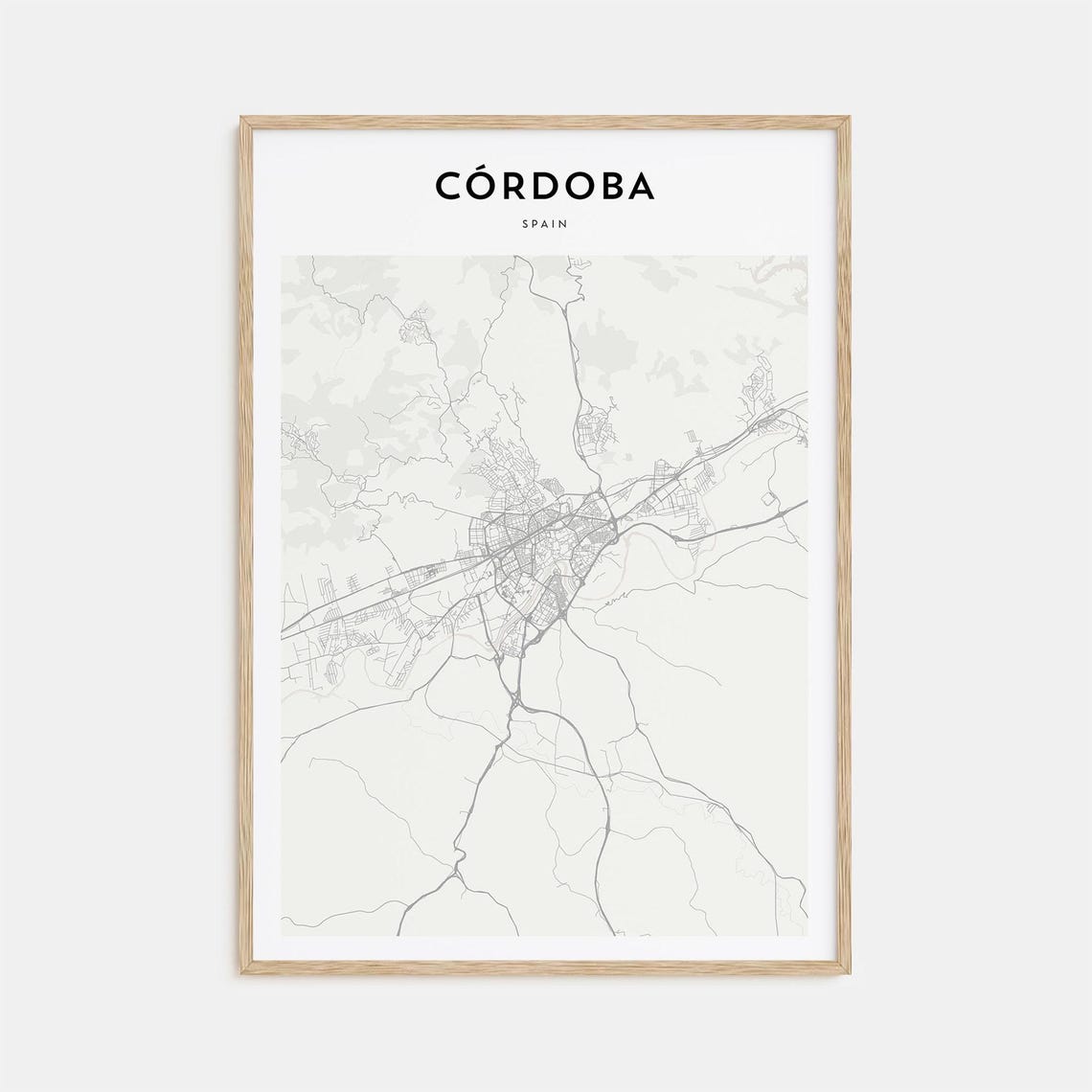 Cordoba Spain Minimalist City Street Map Poster with Bold Typography