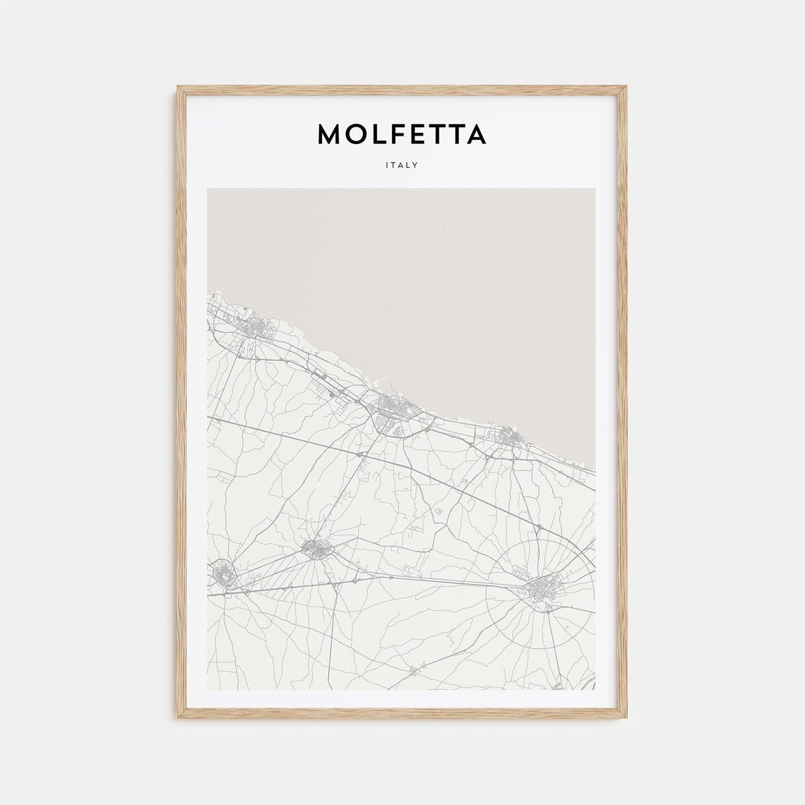 Molfetta Italy Minimalist Light Gray Adriatic Coastal Town Map Poster