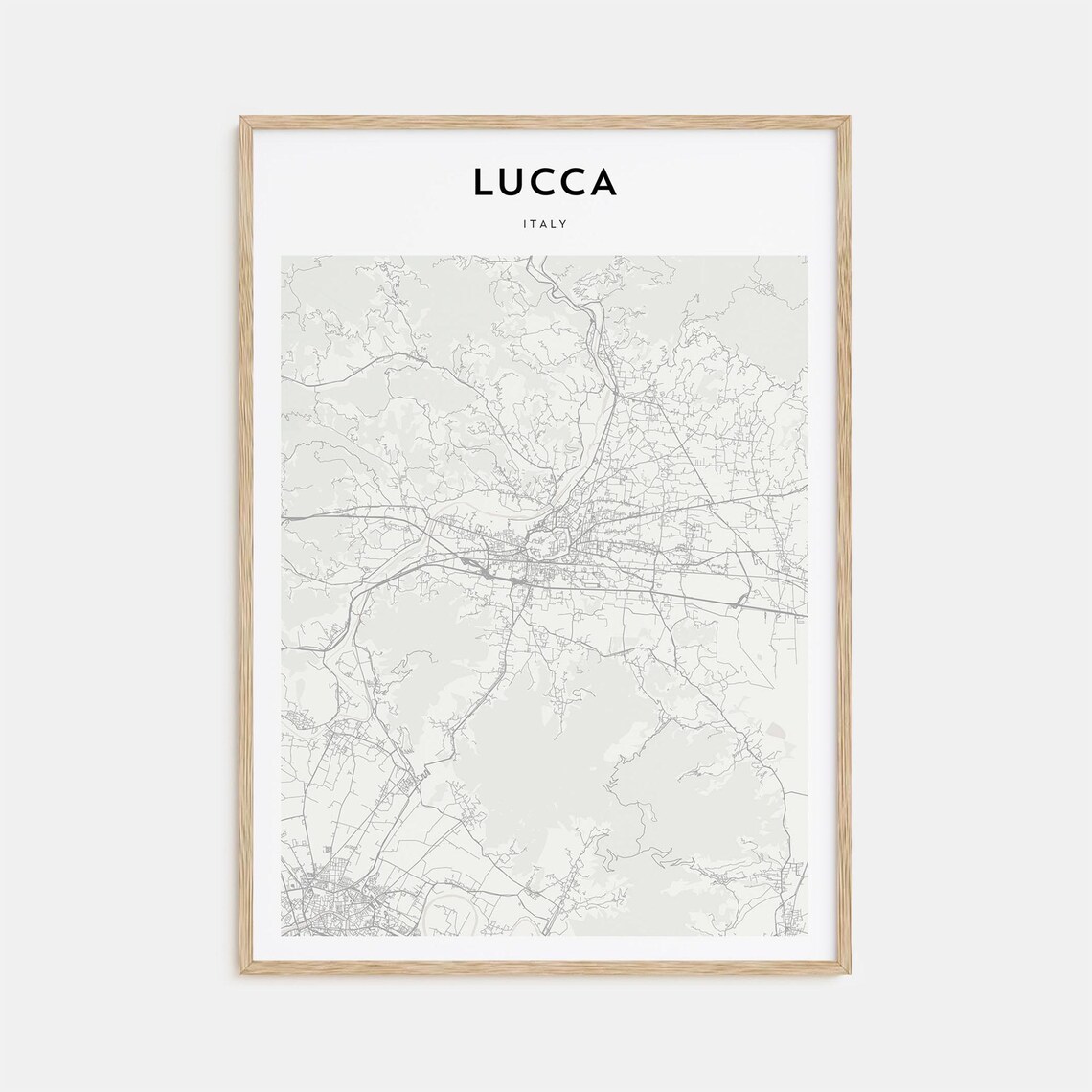 Lucca Italy Minimalist City Street Map Poster with Bold Typography