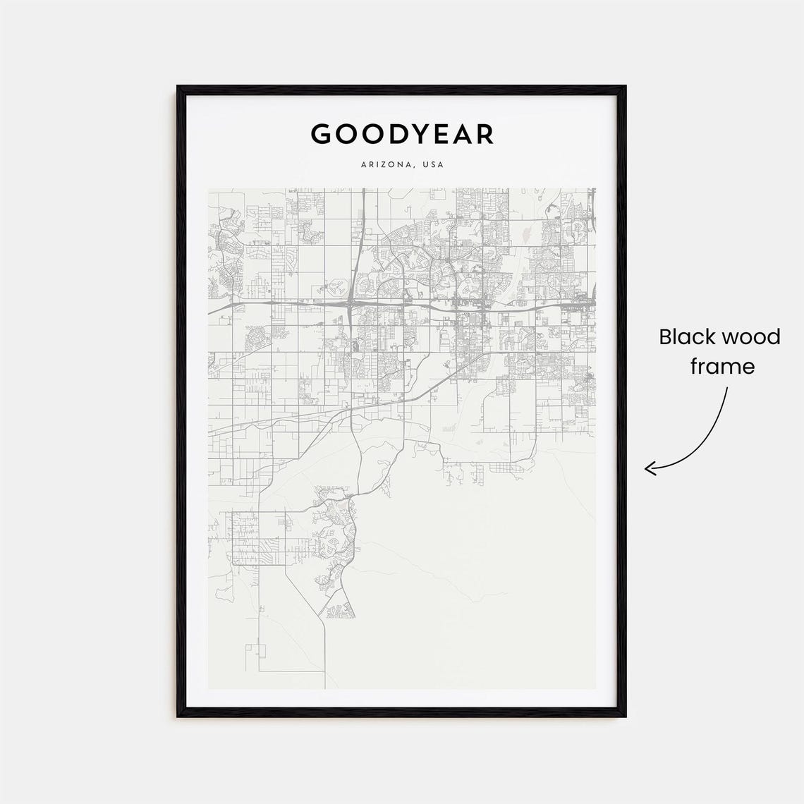 Goodyear Arizona Minimalist Street Map Monochrome Art Poster - Image 3