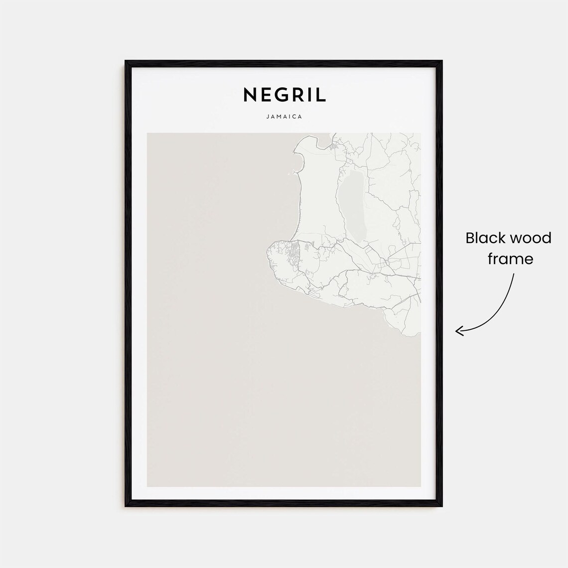 Minimalist Negril Jamaica Coastal Street Map Poster in Beige Tones - Image 3