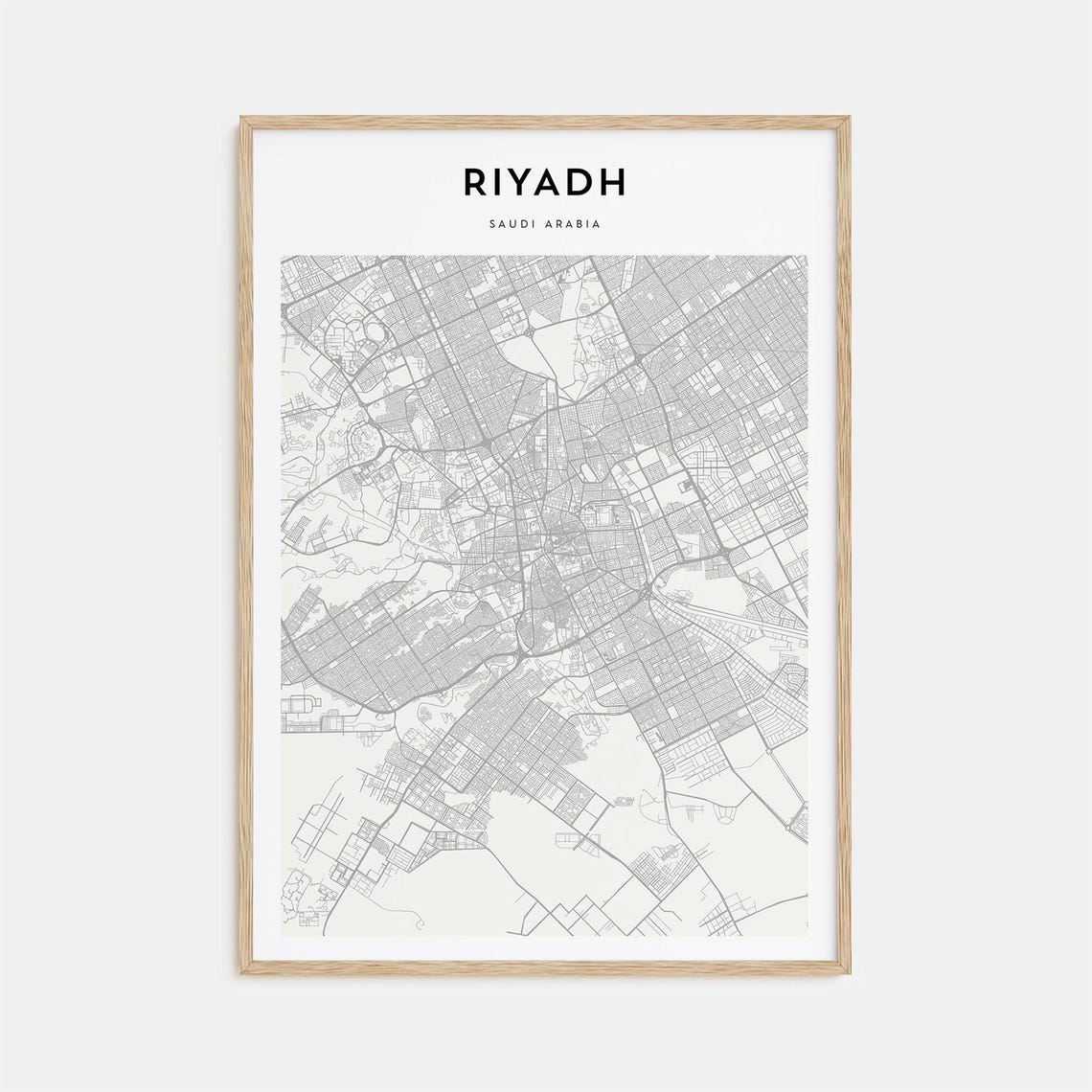 Riyadh Saudi Arabia Minimalist Black White City Map Street Poster