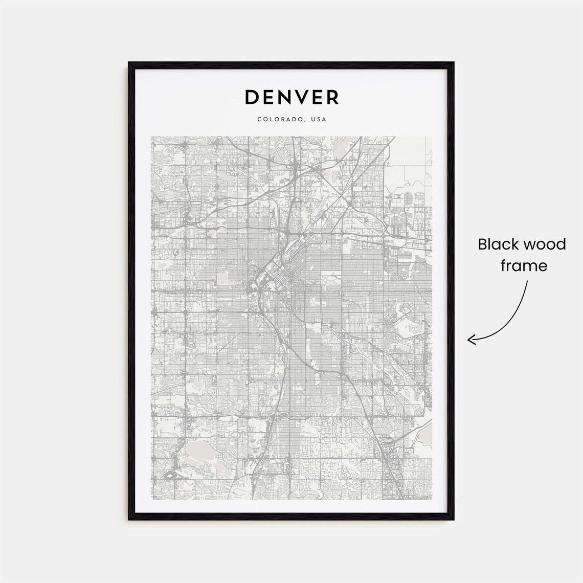 Denver Colorado Minimalist Monochrome City Street Map Art Poster - Image 3