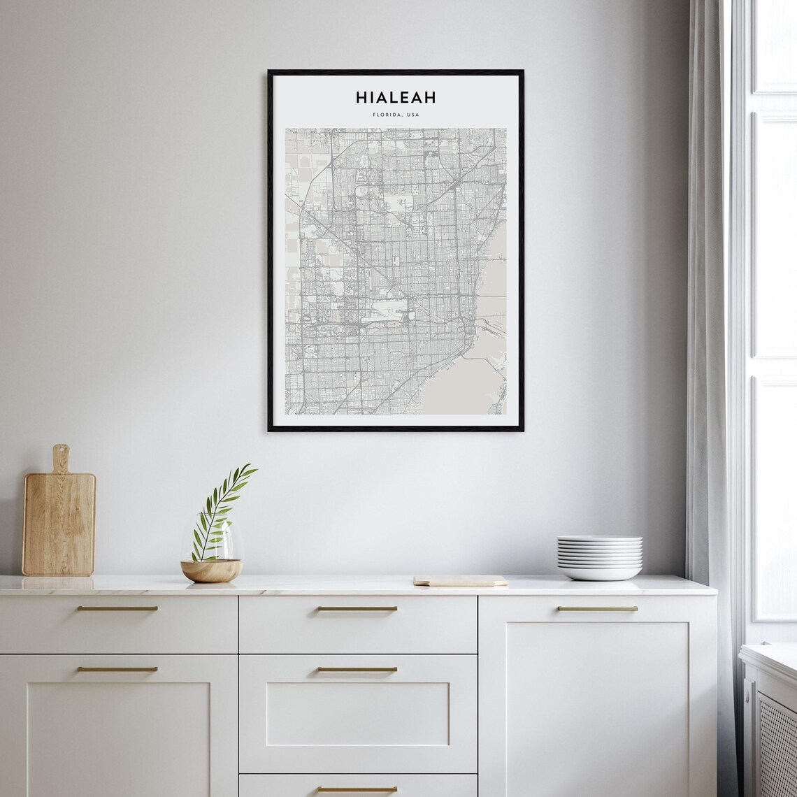 Hialeah Florida USA Minimal Street Map Black and White Poster - Image 2