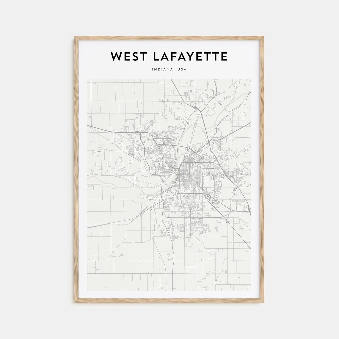 West Lafayette Indiana Minimalist City Street Map Art Poster