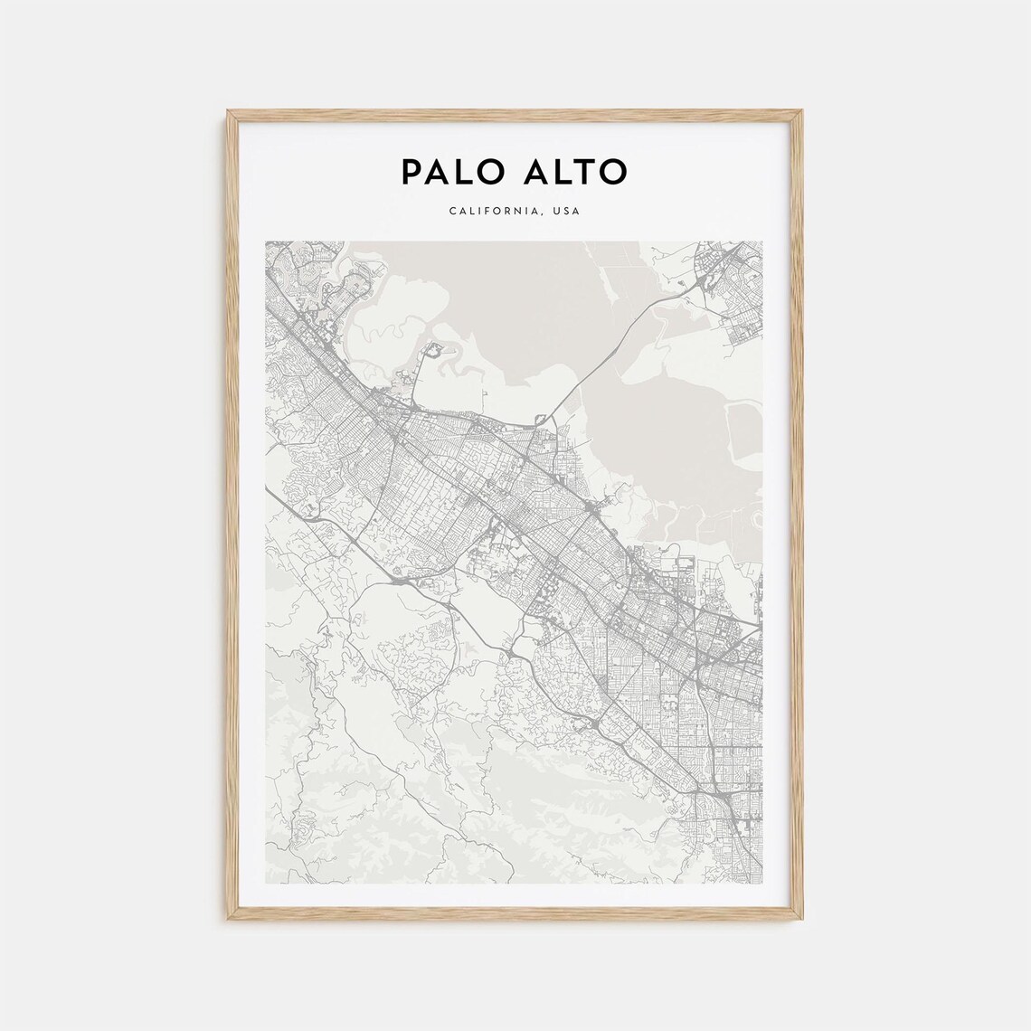 Palo Alto California Minimalist Monochrome Street Map Art Poster