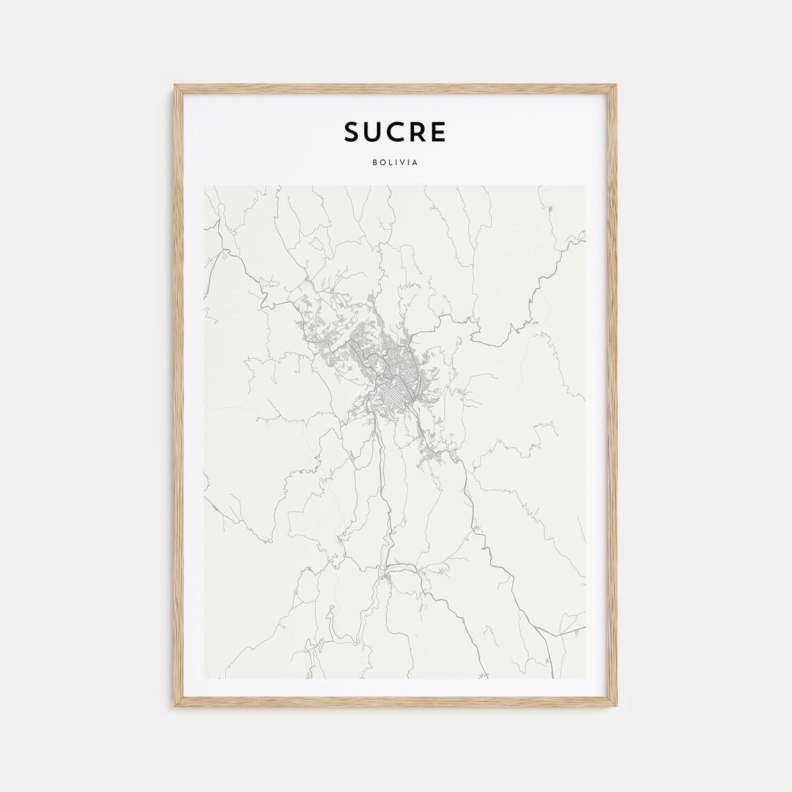 Sucre Bolivia Minimalist City Street Map Line Art Home Decor Poster