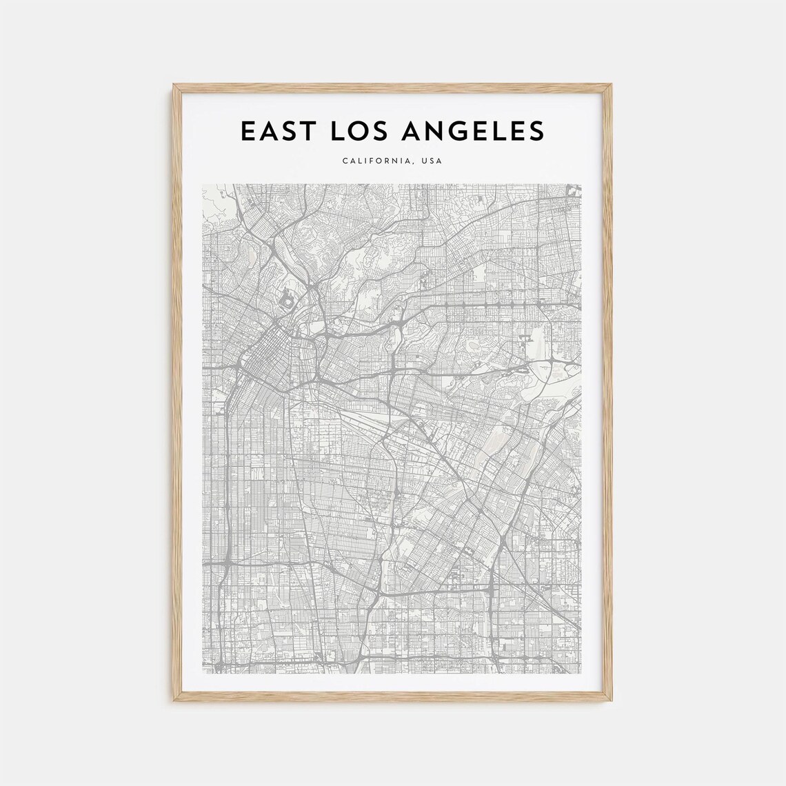 East Los Angeles California, USA Minimalist Street Map Art Poster