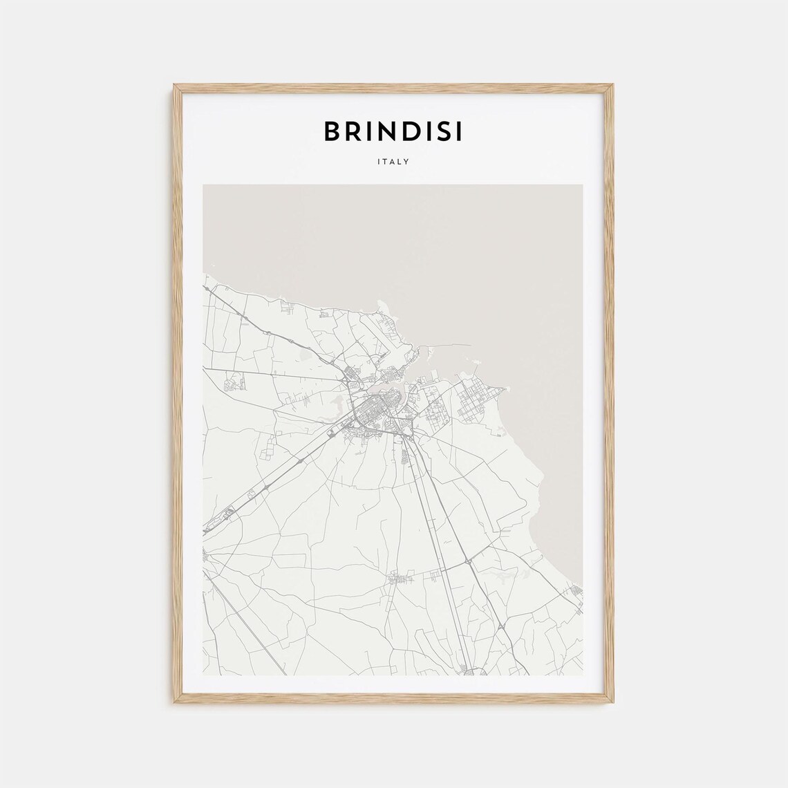Brindisi Italy Coastal Minimalist Black White City Map Street Poster