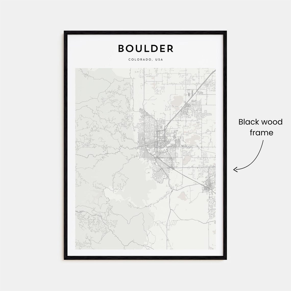 Boulder Colorado Minimalist Monochrome Street Map Art Poster - Image 3