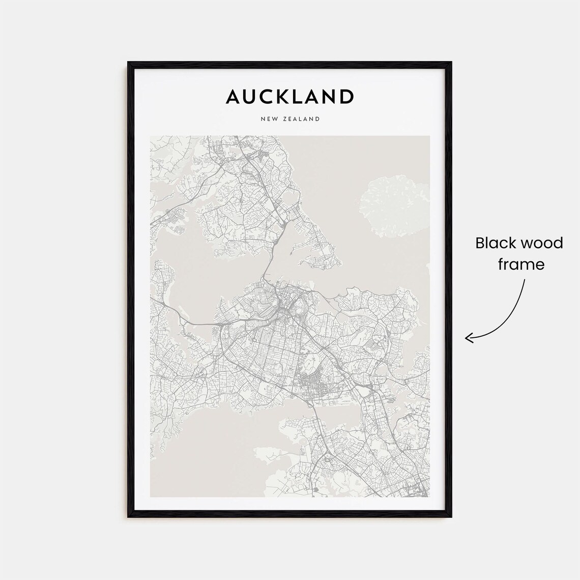 Minimalist Auckland New Zealand City Street Map Poster in Beige Tones - Image 3