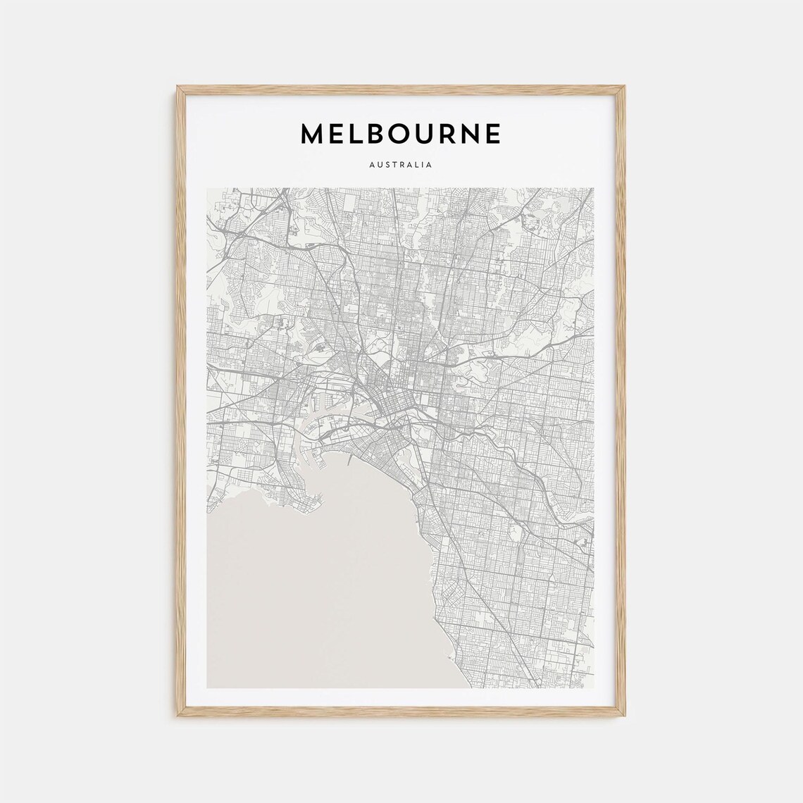 Melbourne Australia Minimalist Monochrome Street Map Art Poster