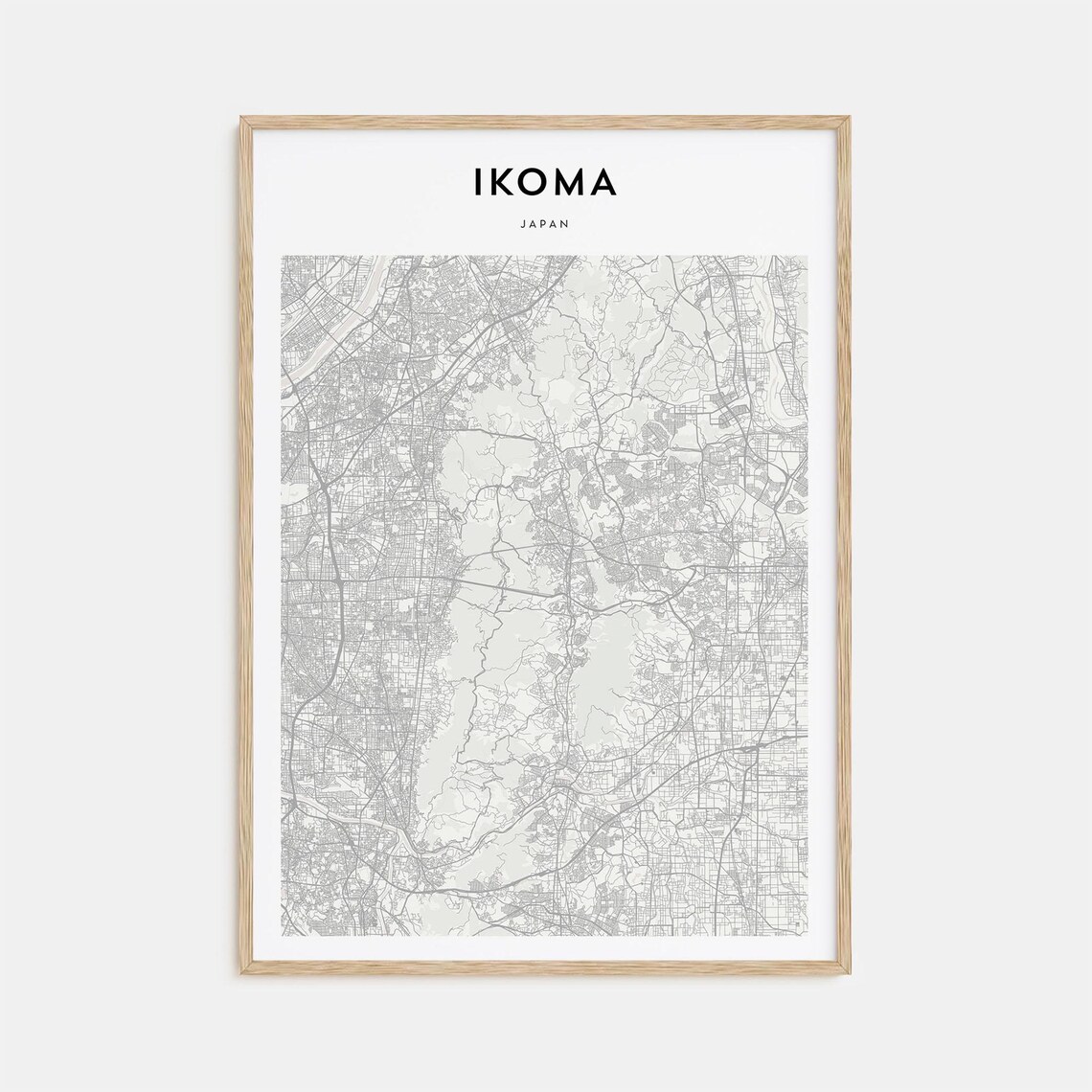 Ikoma Japan Kansai Region Minimalist City Street Map Travel Poster