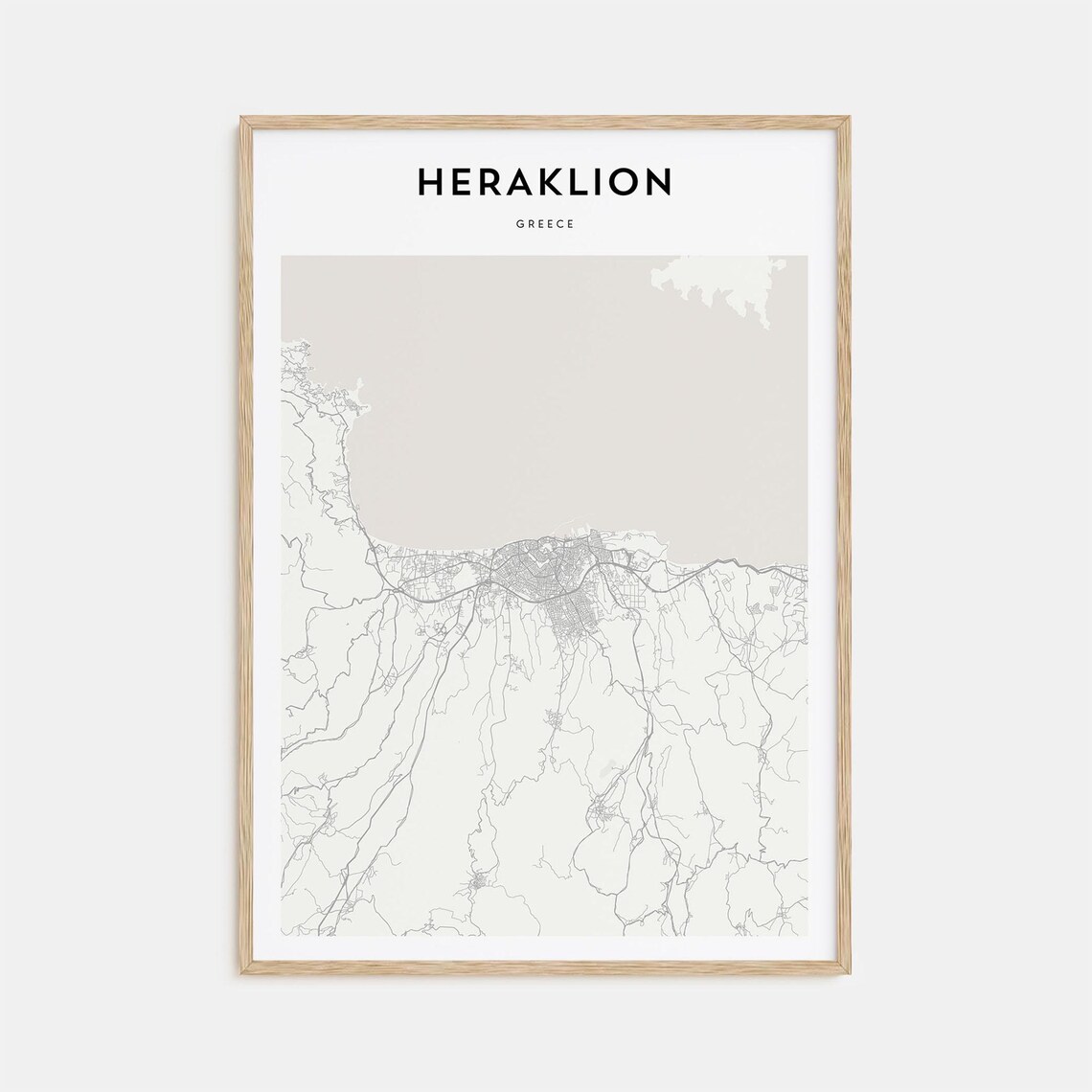 Heraklion Greece Minimalist Beige Coastal City Map Home Decor Poster