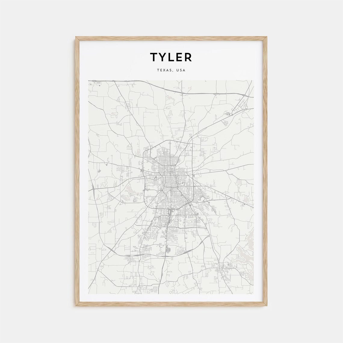 Tyler Texas USA Minimal Line Art Style City Map Wall Decor Poster