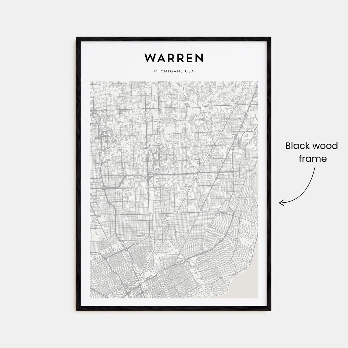 Warren Michigan, USA Minimalist Black White City Street Map Print - Image 3