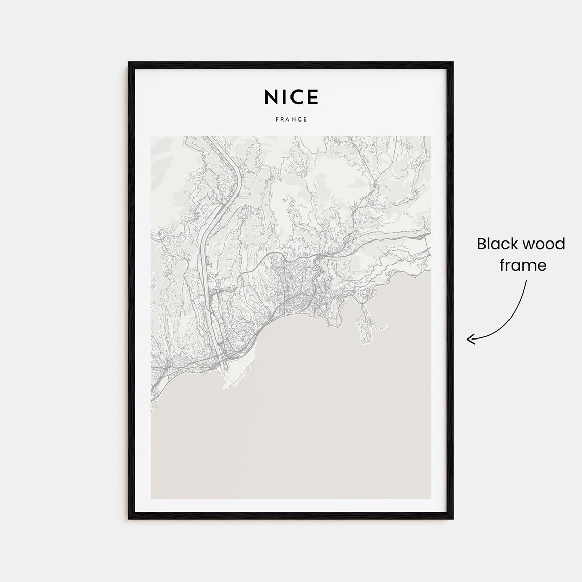 Nice France Minimal Street Map Black and White Riviera Coast Poster - Image 3