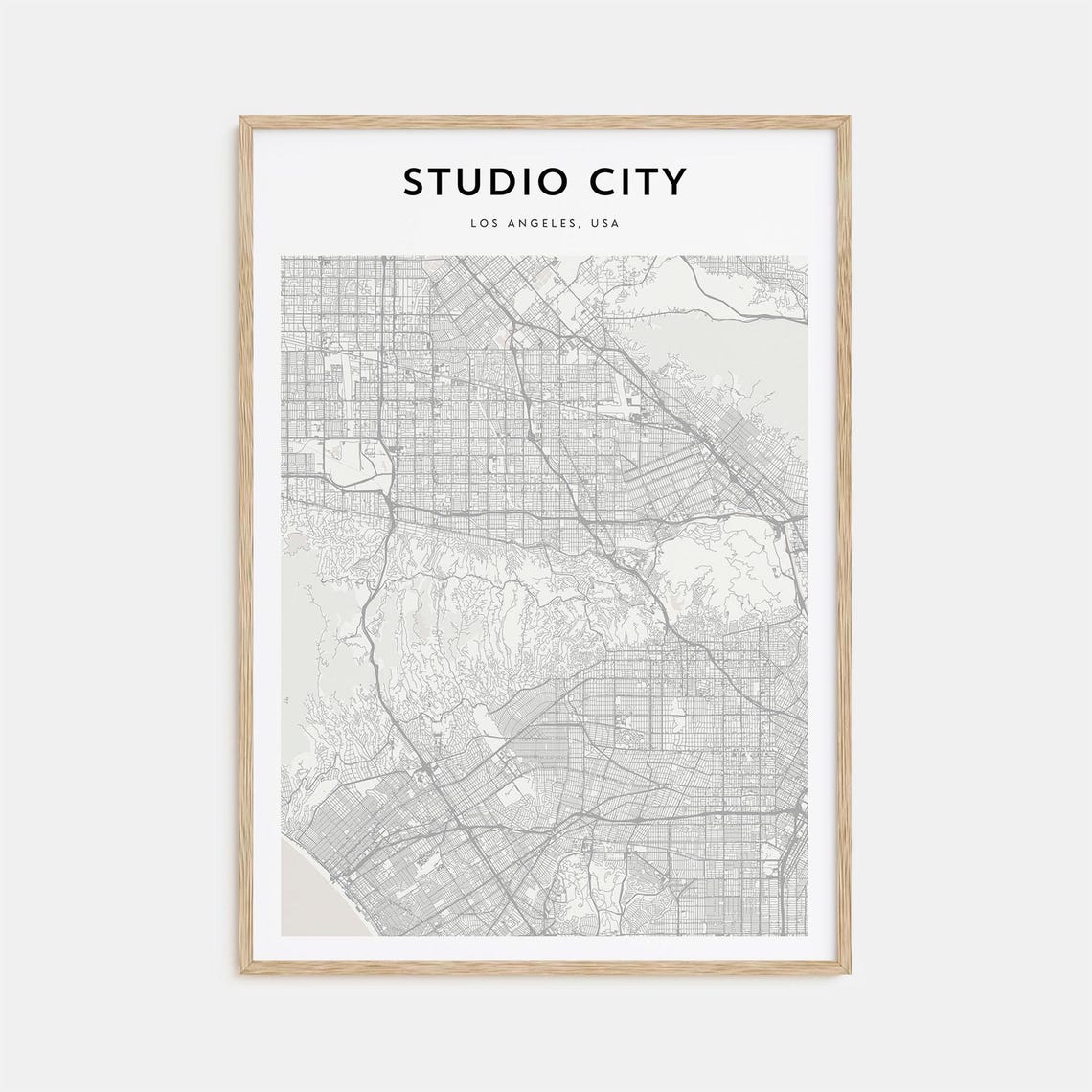 Studio City Los Angeles Minimalist Street Grid Map Home Decor Poster