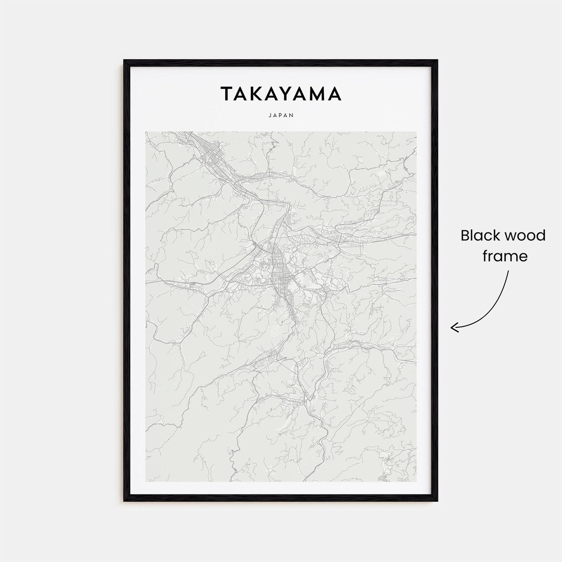 Takayama Japan Minimalist Black White City Map Fine Art Print - Image 3