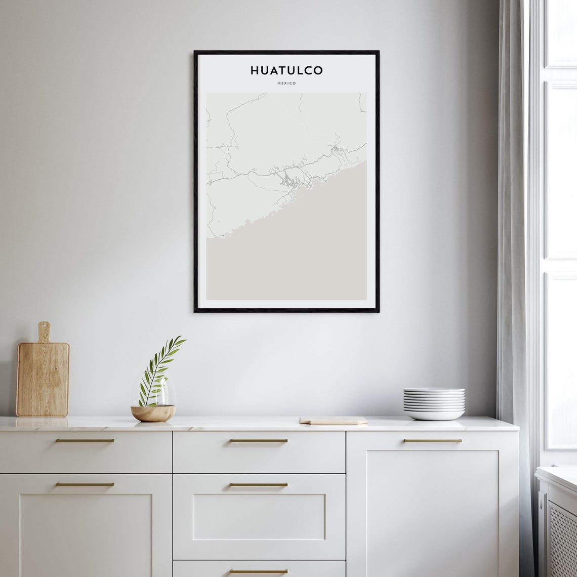 Huatulco Mexico Coast Minimalist Monochrome Street Map Art Poster - Image 2