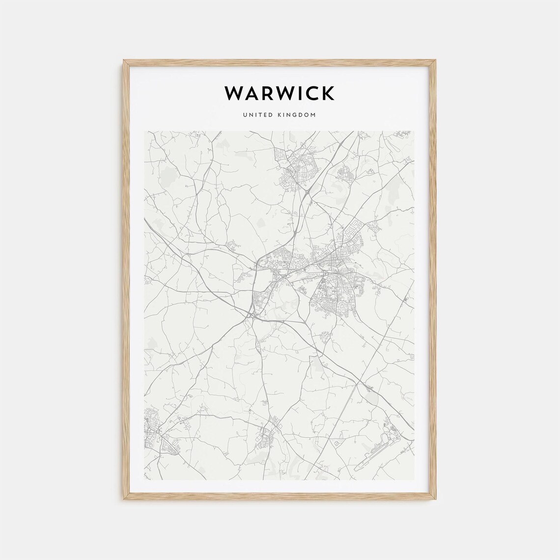 Warwick United Kingdom Minimalist Black White City Street Map Print