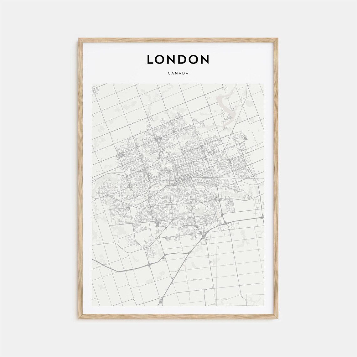 London Canada Ontario Minimalist Black White City Map Street Poster
