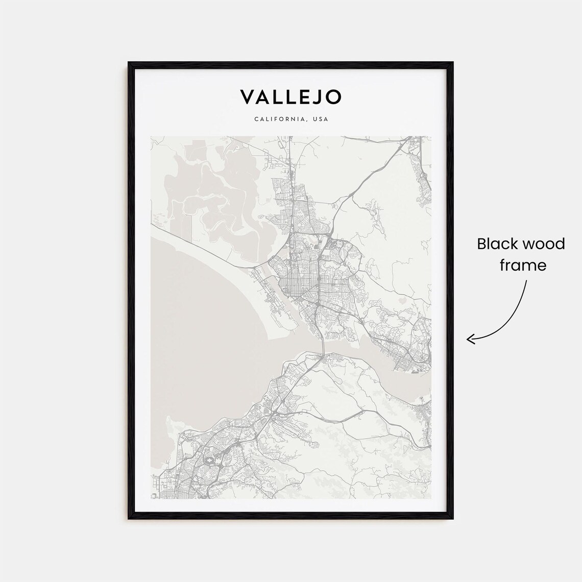 Vallejo California Minimalist Monochrome Street Map Art Poster - Image 3