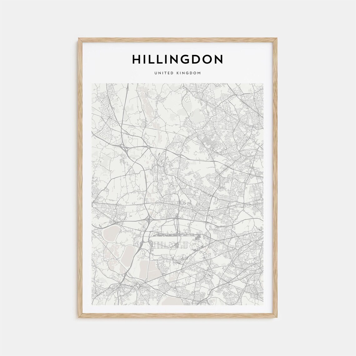 Hillingdon England Minimalist Street Map Monochrome Art Poster