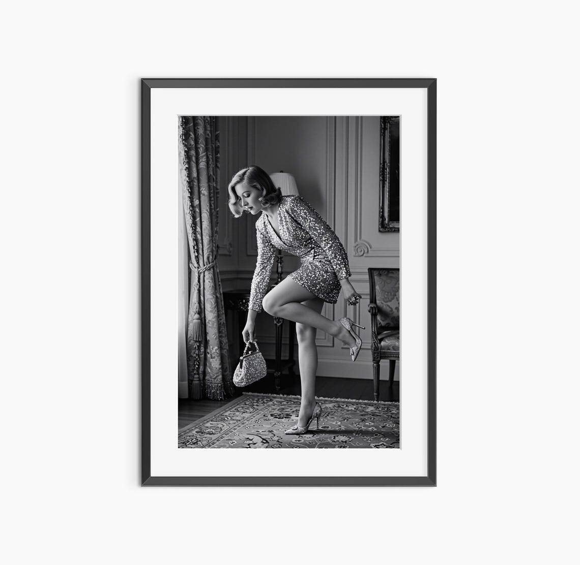 Black White Fashion Photo Sequin Dress High Heel Style Wall Art