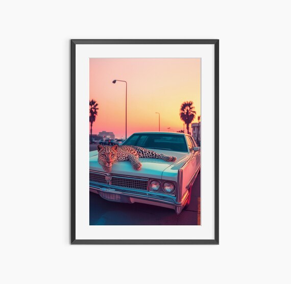 Leopard Print Photography Prints Classic Car Poster Cheetah Vintage Fine Art Museum Quality