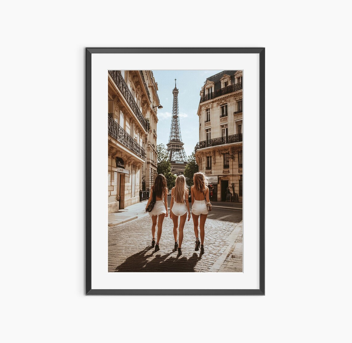Paris Eiffel Tower Friends Street Style Vintage Fashion Photo Poster