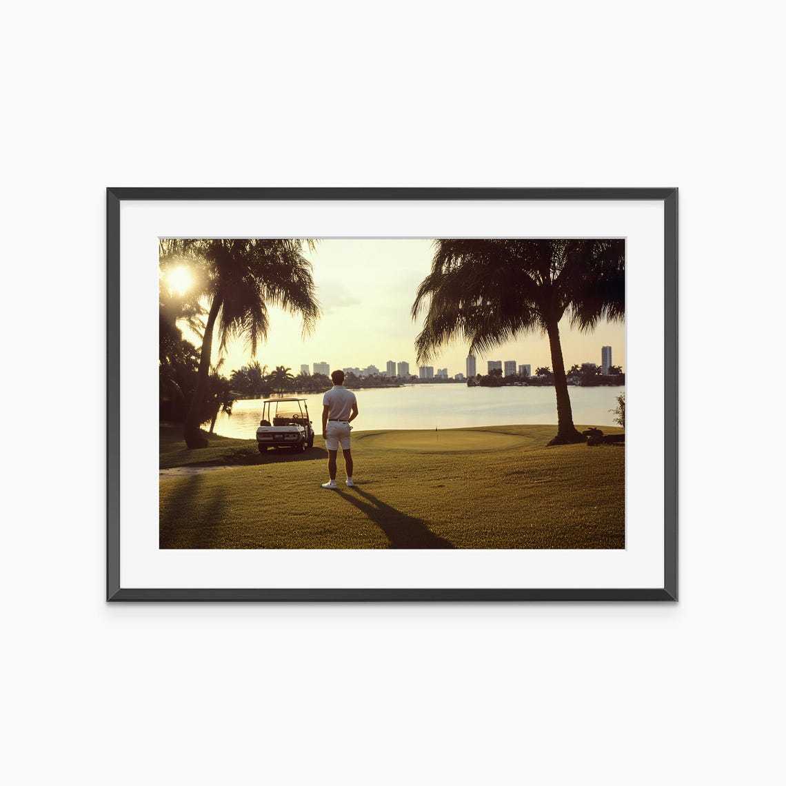 Golden Sunset Golf Course Palm Trees Vintage Lifestyle Photo Poster