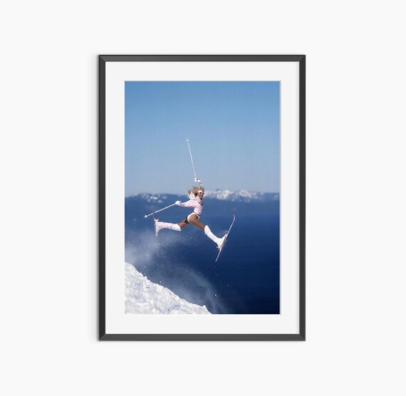 Retro Skier Cliff Jump Vintage Winter Sports Action Photo Poster